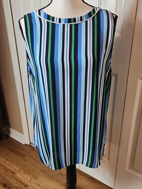 LOFT Blue, Navy & Green Striped Sleeveless Top